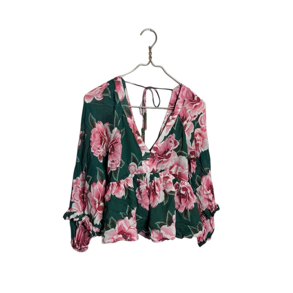 Anthropologie Farm Rio Rayna Blouse tropical floral puff sleeve size small‎